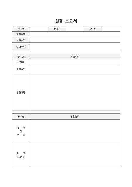 실험보고서양식 샘플, 양식 다운로드